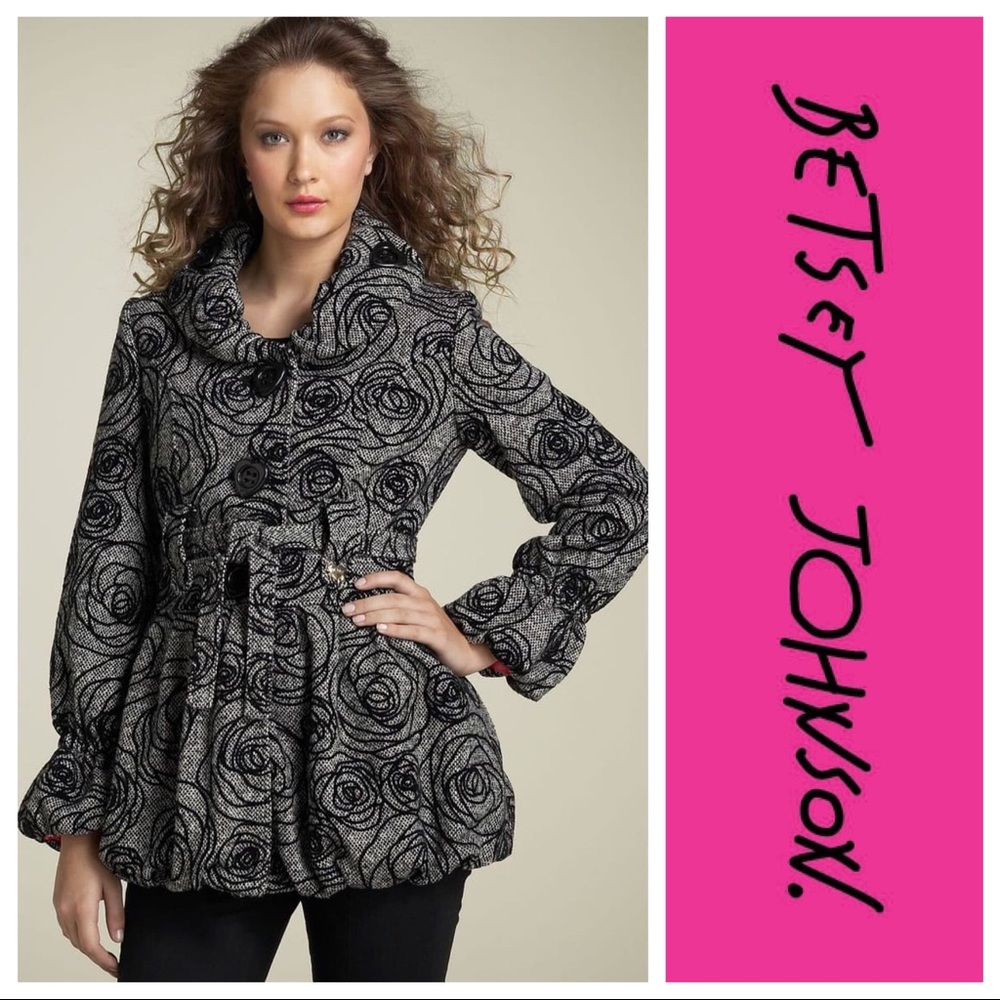 🌹 BETSEY JOHNSON Rose Garden Tweed Coat 14